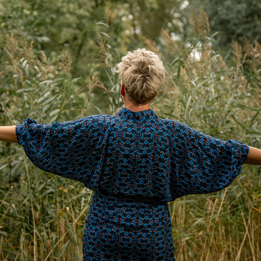 GIVN lange Jurk NATALIA FLEURS met knopen van tencel Natur el Natur el