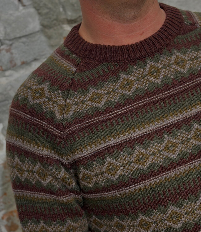 FISHERMAN Wollen trui FAIRISLE CHESTNUT pure lamswol