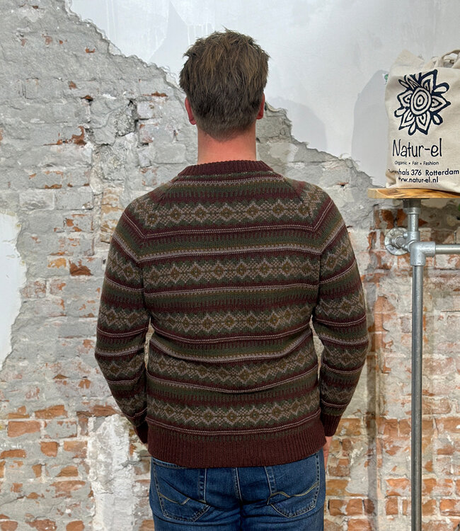 FISHERMAN Wollen trui FAIRISLE CHESTNUT pure lamswol