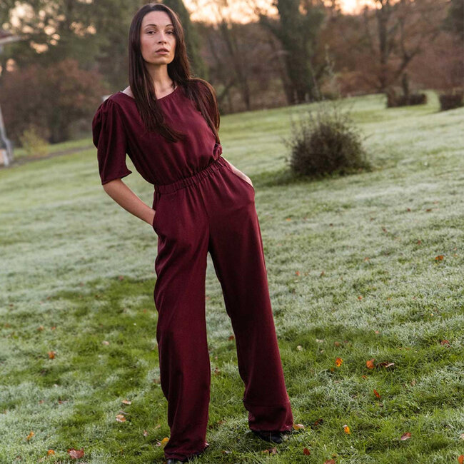 WiDDA pofmouwen jumpsuit CANDY van tencel BORDEAUX