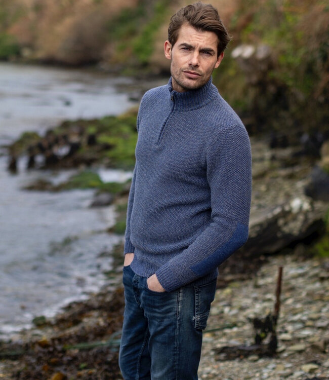 FISHERMAN Wollen schipperstrui PETE DENIM merino lamswol