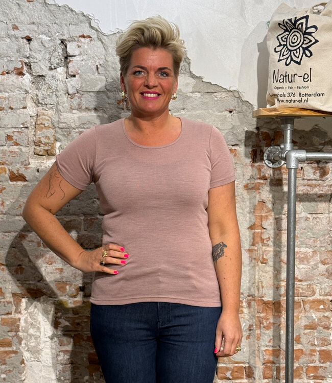 ENGEL Wol zijde shirt korte mouw dames DUSTY ROSE