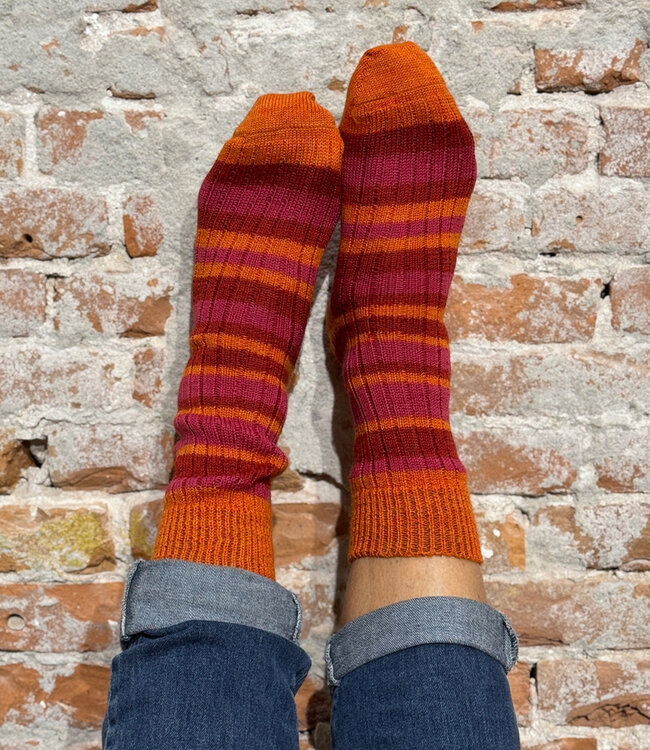 HIRSCH wollen sokken gestreept ROZE ROOD 067 186