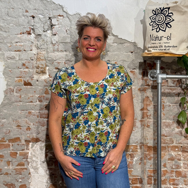 TRANQUILLO Blouse met print LINE BOUQUET van ecovero