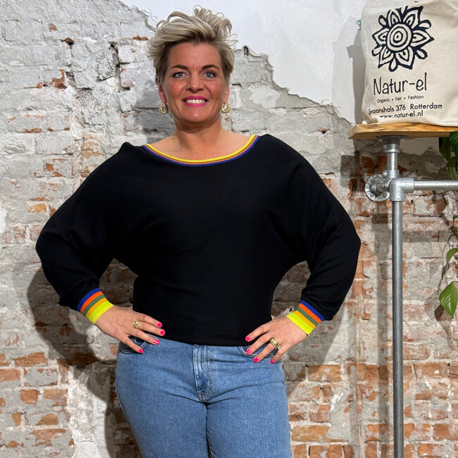 SKFK shirt OLAITZ met gekleurde biezen biologisch katoen