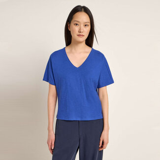 Lanius LANIUS wijd v-hals shirt KATO BLUE biologisch katoen slub