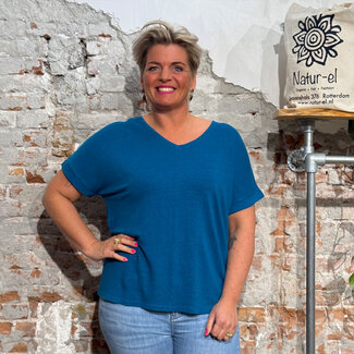 Madness MADNESS oversized linnen v-hals shirt JISKA TEAL