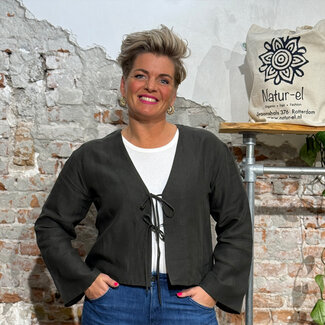 Jan 'n June JAN 'N JUNE linnen blouse met strikjes SKAGEN OLIVE