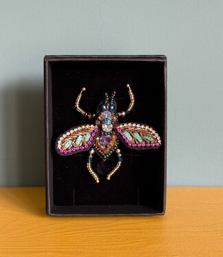 Natur-el FAIRTRADE broche VLIEG PAARS GROEN met pailetten en kralen