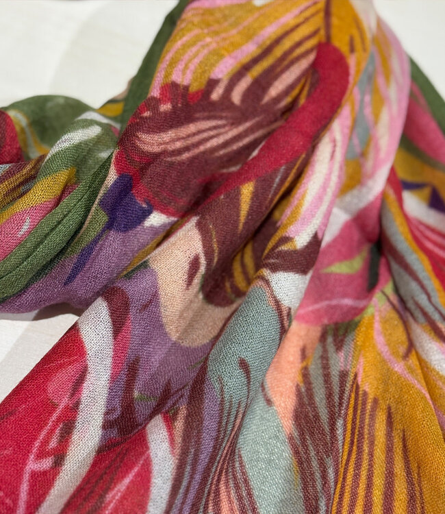 Sjaal met print van merinowol en zijde TULPEN