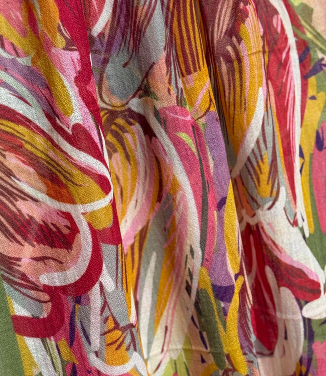 Sjaal met print van merinowol en zijde TULPEN