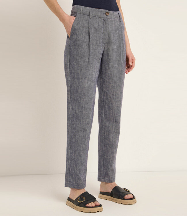 LANIUS pantalon met plooien LIEN BLUE linnen katoen