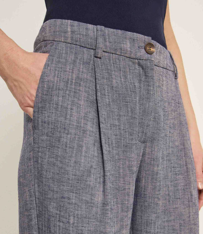 LANIUS pantalon met plooien LIEN BLUE linnen katoen