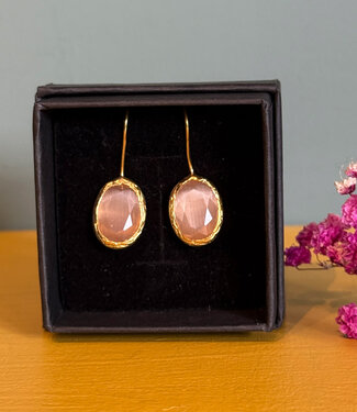happy lona Oorbellen met cateye stones verguld CEYDA CHAMPAGNE