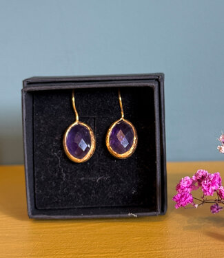 happy lona Oorbellen met cateye stones verguld CEYDA AMETHIST