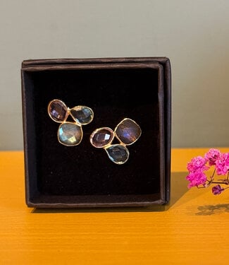 happy lona Oorbellen verguld met labadoriet en hydrokwarts TRIOCOLOR