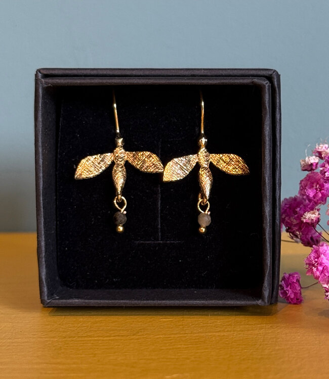 Oorbellen met half edelsteen verguld BUMBLE BEE BROWN