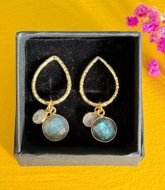 happy lona FAIRTRADE Oorbellen met LABADORIET DUO verguld