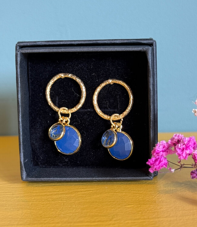 FAIRTRADE Oorbellen met cateye stenen DUO BLUE verguld