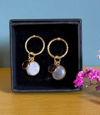 happy lona FAIRTRADE Oorbellen met cateye stenen DUO GREY verguld