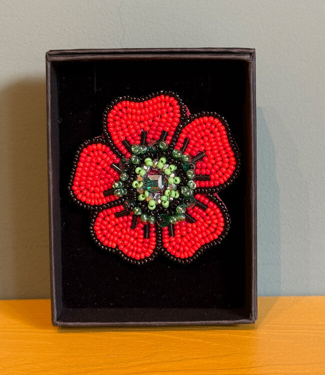 FAIRTRADE broche BLOEM POPPY RED met pailetten en kralen