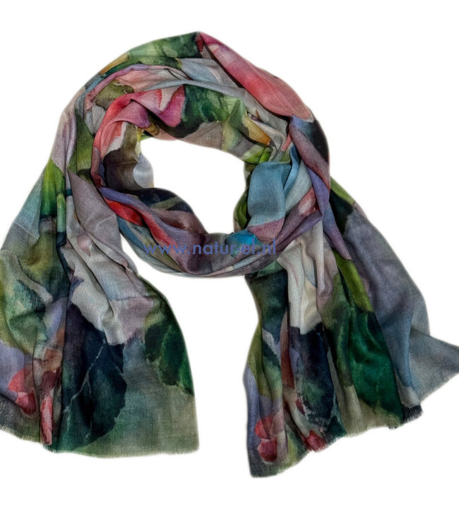 Sjaal met print van merinowol en zijde MAGNOLIA