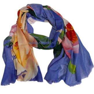 happy lona Sjaal met print van merinowol en zijde PEONY