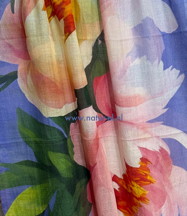 Sjaal met print van merinowol en zijde PEONY