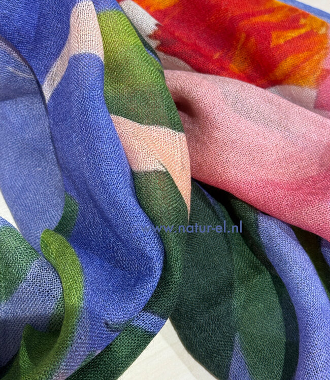 Sjaal met print van merinowol en zijde PEONY