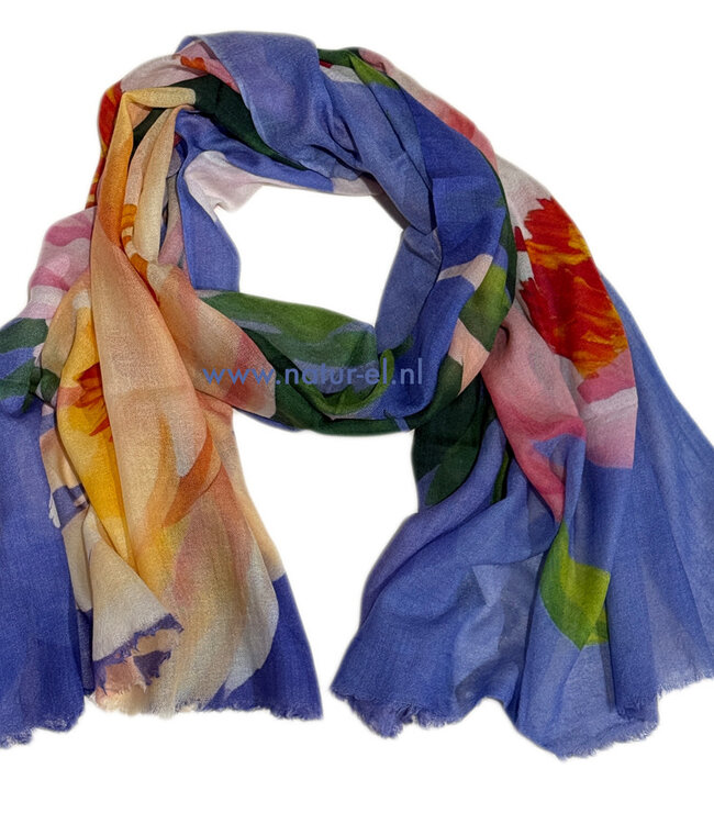 Sjaal met print van merinowol en zijde PEONY