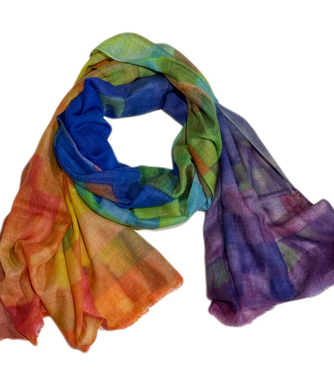 Sjaal met print van merinowol en zijde BLOCKS