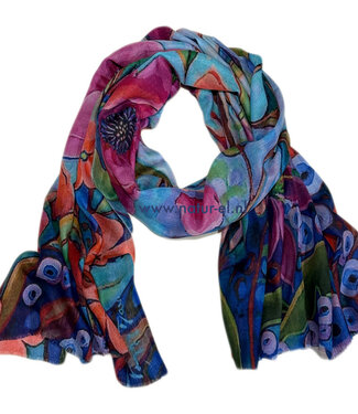 happy lona Sjaal met print van merinowol en zijde BOTANICAL