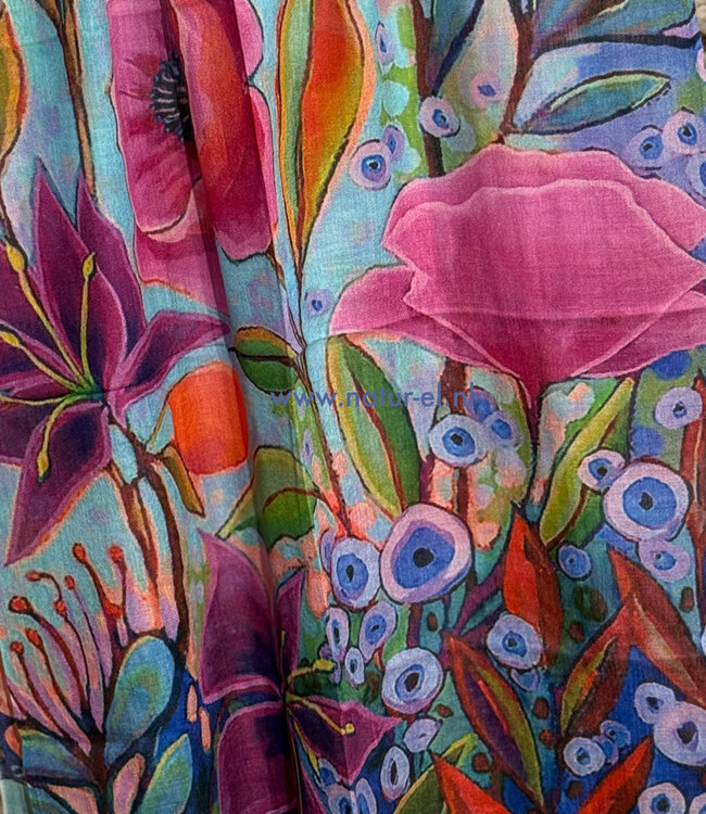 Sjaal met print van merinowol en zijde BOTANICAL