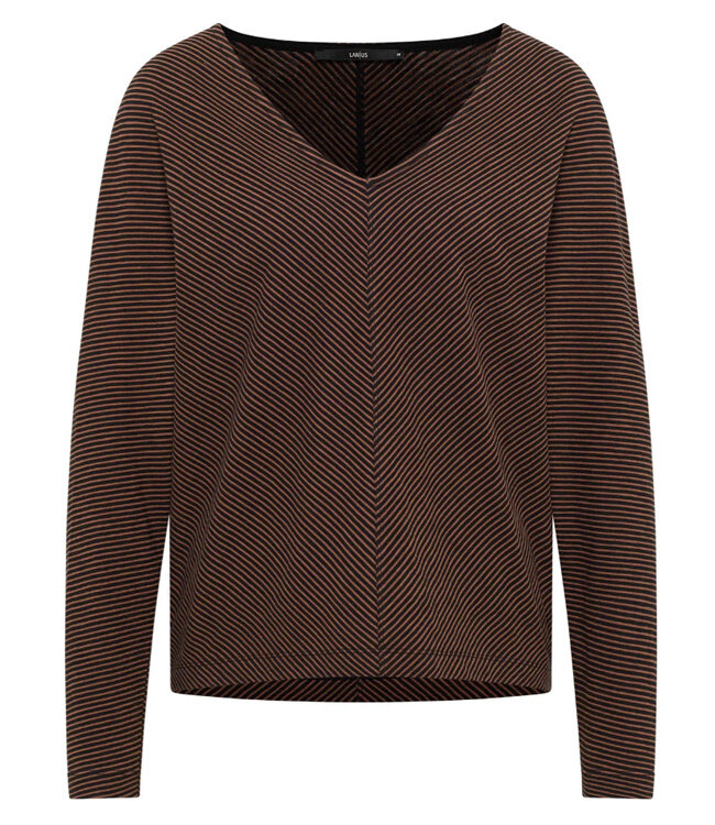 LANIUS gestreept v-hals shirt KATO CINNAMON BLACK