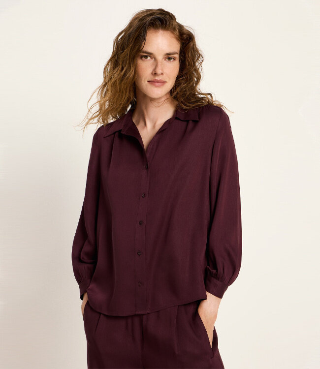 LANIUS effen blouse NORAH BORDEAUX van tencel