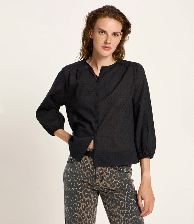 LANIUS blouse met structuurstof en plooien DITA BLACK