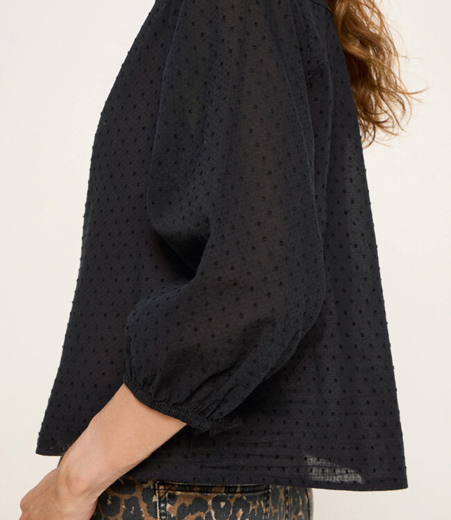 LANIUS blouse met structuurstof en plooien DITA BLACK