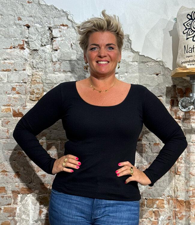 LANIUS basic longsleeve LOLA ZWART biologisch katoen