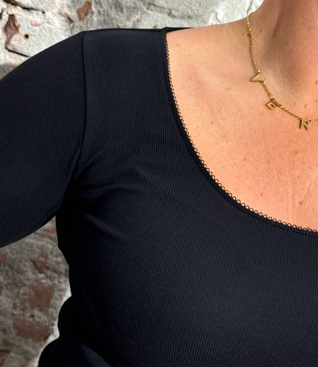 LANIUS basic longsleeve LOLA ZWART biologisch katoen