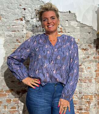 Lanius LANIUS blouse met plooien MONKEY BLUE biologisch katoen