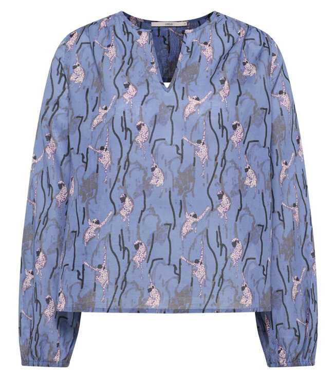 LANIUS blouse met plooien MONKEY BLUE biologisch katoen