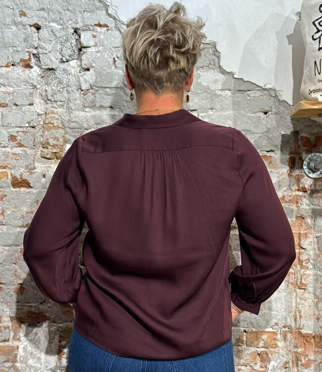 LANIUS effen blouse NORAH BORDEAUX van tencel