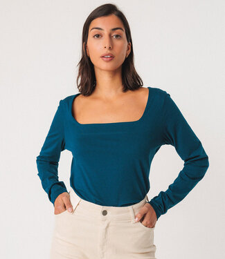 SKFK SKFK effen shirt ZUNNY OXFORD BLUE vierkante hals biokatoen