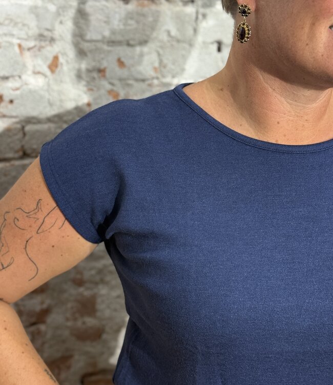 ENGEL Wol zijde shirt met kapmouw NAVY 240 gr m/2