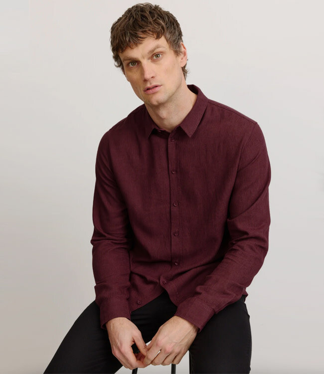 RECOLUTION overhemd NUTMEG PLUM ecovero linnen