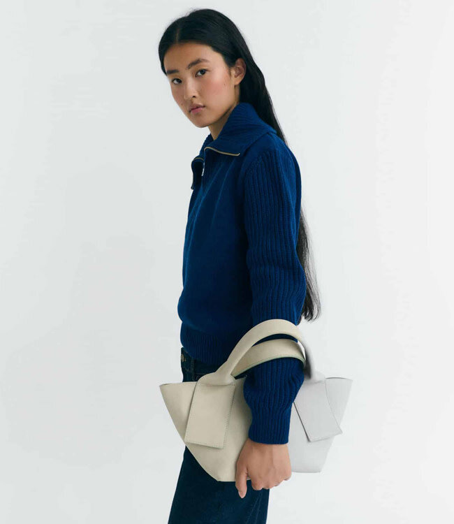 THINKING MU troyer trui TANIT NAVY met rits van pure wol