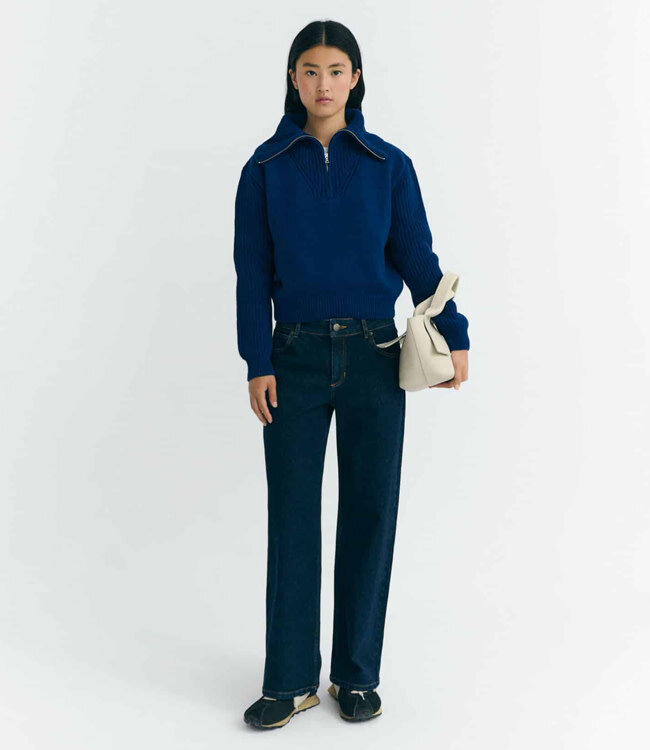 THINKING MU troyer trui TANIT NAVY met rits van pure wol