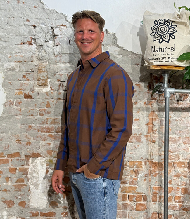 THINKING MU geruit overhemd JIMBO OAK biologisch katoen