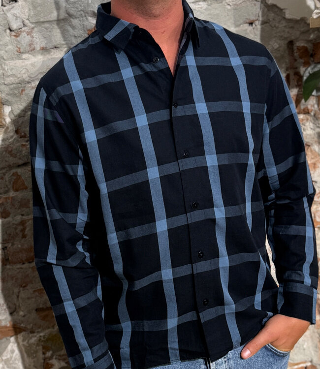 THINKING MU geruit overhemd JIMBO NAVY biologisch katoen