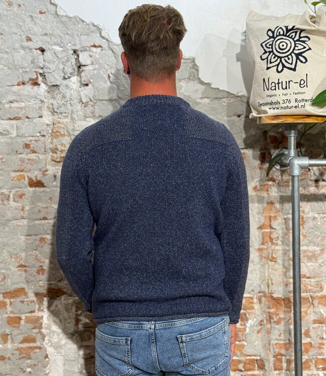 FISHERMAN Wollen trui HANS INDIGO van pure merinowol